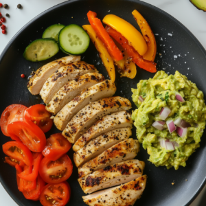 Hähnchenbrust mit gebratenem Gemüse und Guacamole