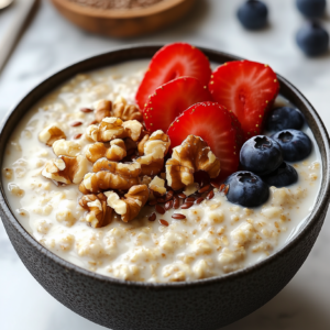 Haferkleie-Porridge mit Nüssen und Beeren