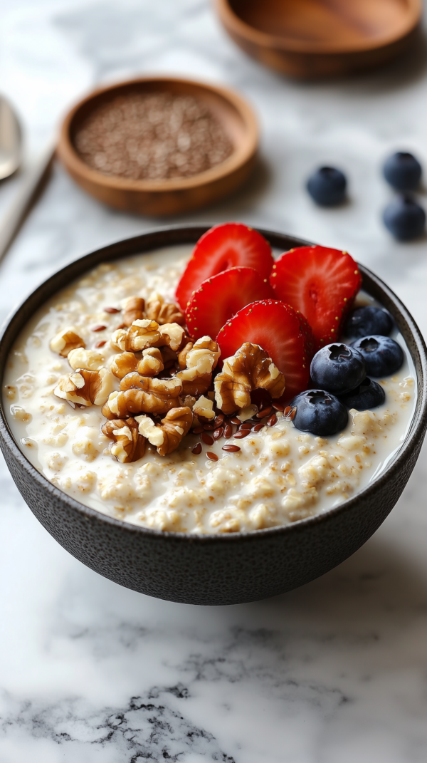 Haferkleie-Porridge mit Nüssen und Beeren