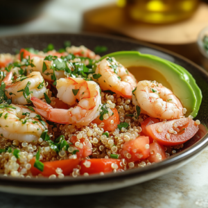 Quinoa-Salat mit Avocado und Scampi