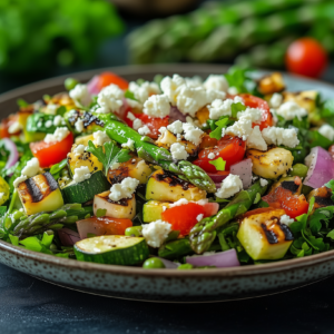 Grüner Spargelsalat mit gegrilltem Gemüse