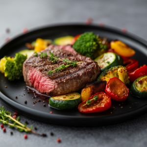 Rindersteak mit gebratenem Gemüse