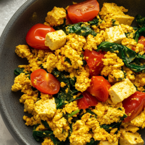 Tofu-Scramble mit Spinat und Tomaten