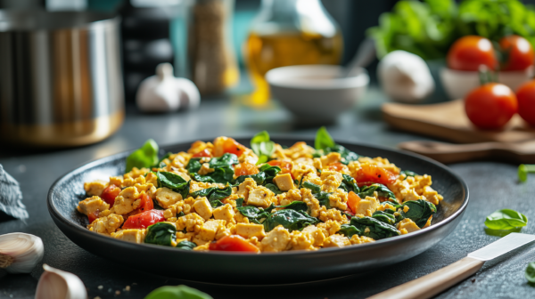 Tofu-Scramble mit Spinat und Tomaten – Bild 3