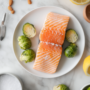 Gebackener Lachs mit Rosenkohl und Mandeln