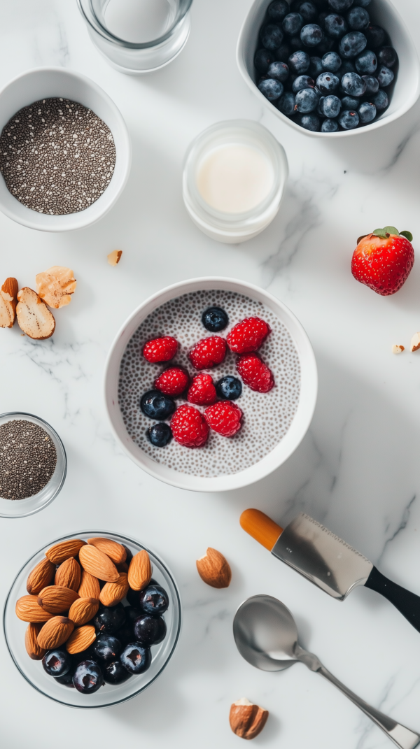 Chia-Pudding mit Beeren und Mandeln