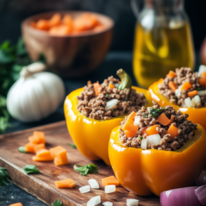 Gefüllte Paprika mit Rinderhack und Gemüse