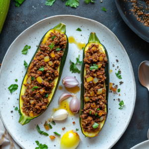 Gefüllte Zucchini mit Lammhackfleisch