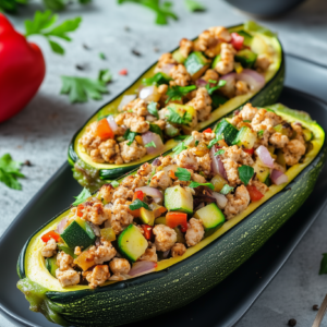 Gefüllte Zucchini mit Tofu und Gemüse